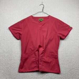 CROCS Medical Apparel Women's Size M Pink Y-Neck Scrub Top Pockets.